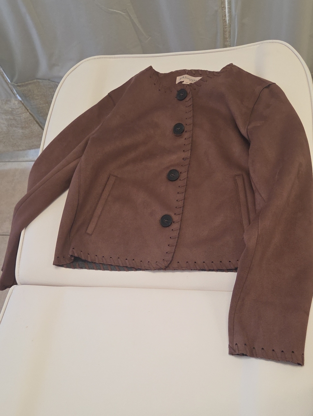 Philosophy Brown Suede-Style Button Jacket